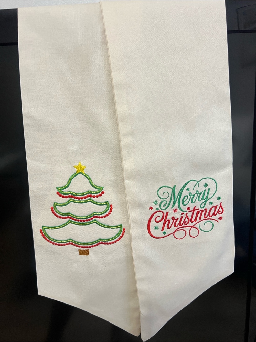 Embroidered Merry Christmas Wreath Sash- Tree & Script